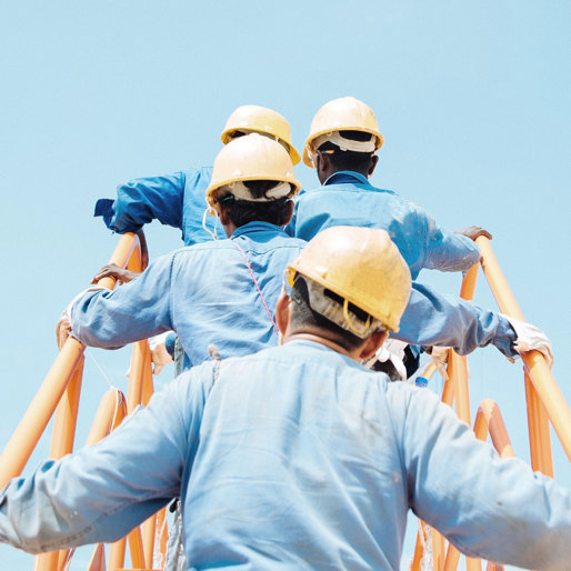Group of engineers on stairs