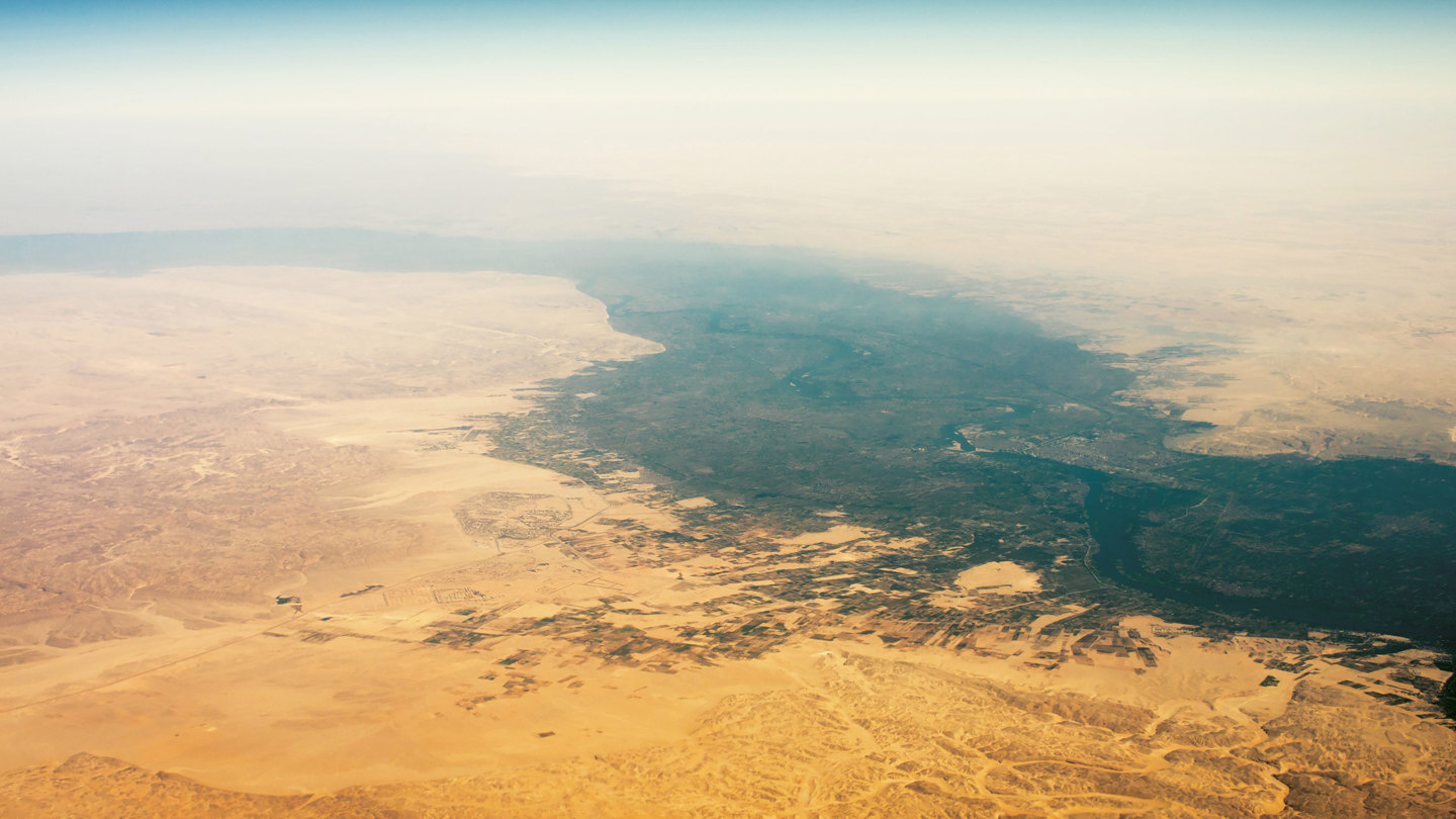 erial view of Egypt desert and Nile river